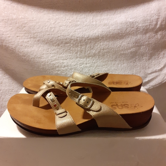 SAS Jett Toe Loop Slide LEATHER Tripad Soft Footbed Comfort Sandal Gold/Tan 10 - Picture 5 of 16